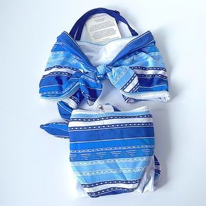 NWT L LEMLEM Eschal printed lined front tie low rise bunny ear blue white bikini